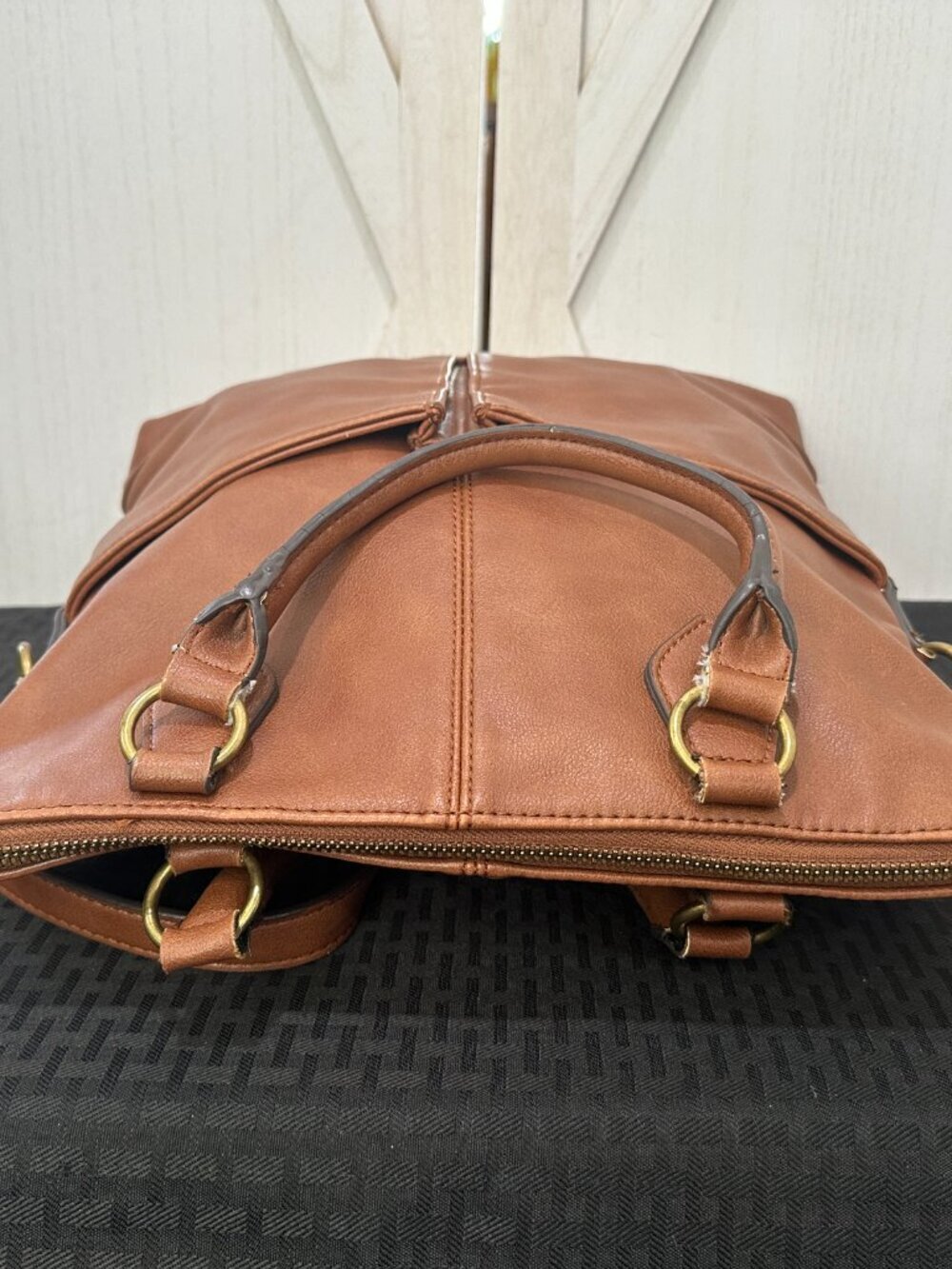 Frye and Co. Cognac Brown Faux Leather Tote Satchel Bag - Picture 6 of 12